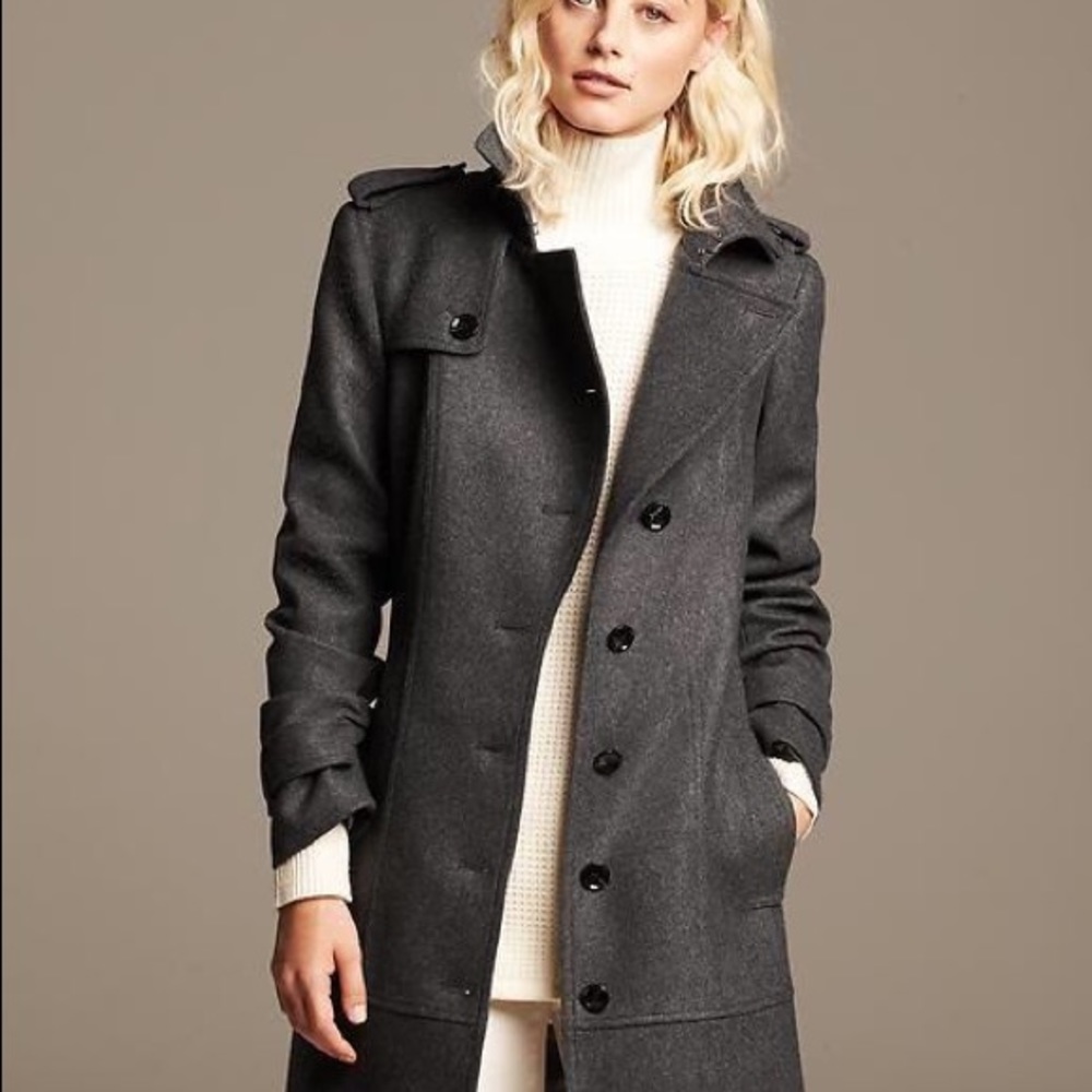 Charcoal Grey Banana Republic Wool Trench Coat